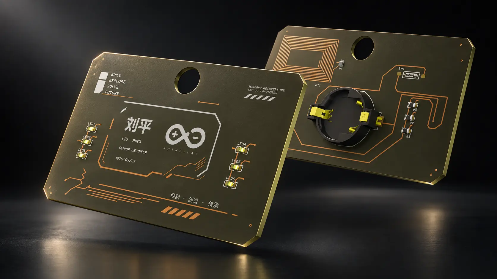 刘平工程师 PCB 工牌正反双面产品展示